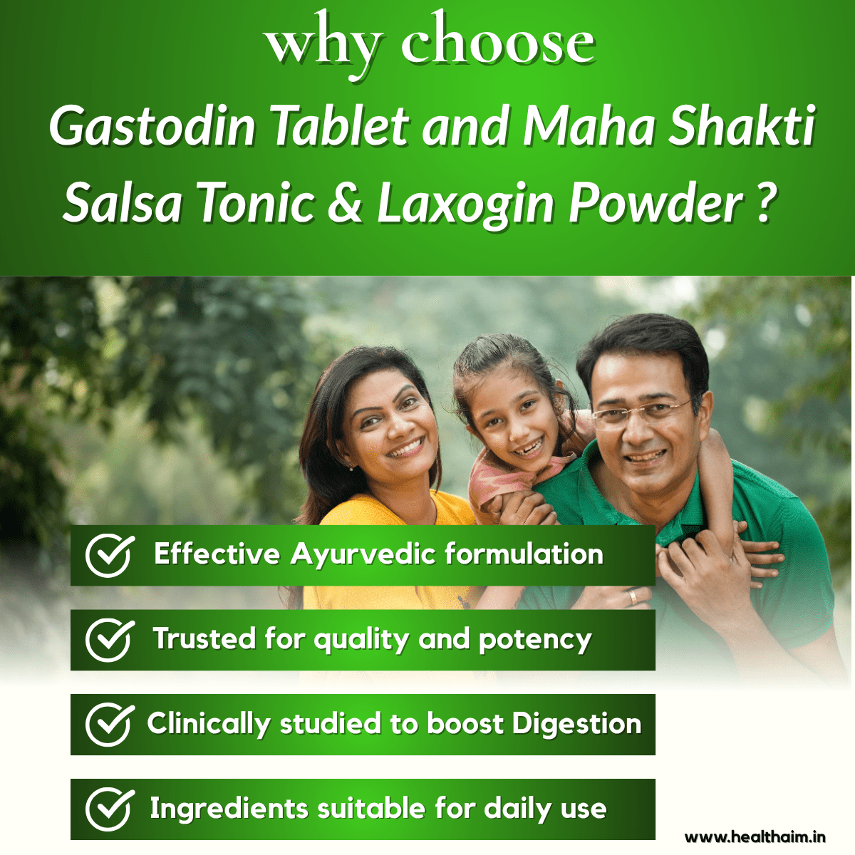 Ayurvedic Gastodin Tablet and Laxogin Powder & Maha Shakti Salsa Tonic Combo | 60Tabs + 100gm + 450ml | Combo Pack - HEALTH AIM PHARMACY