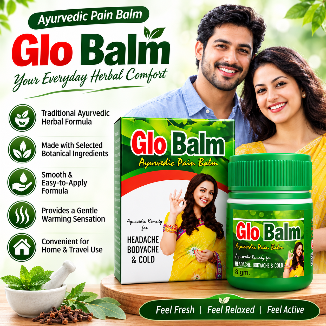 Ayurvedic Glo Balm for Pain, Headache etc (Pack of 10) - HEALTH AIM PHARMACY