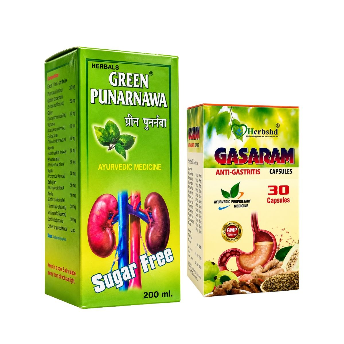 Ayurvedic Green Punarnawa Sugar Free Tonic & Gasaram Capsule Combo - HEALTH AIM PHARMACY