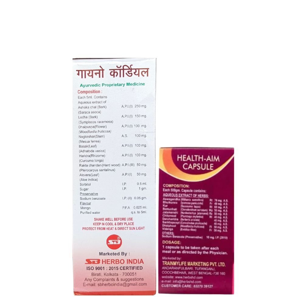 AYURVEDIC GYNO CORDIAL SYRUP & HEALTH - AIM CAPSULE (COMBO PACK) - HEALTH AIM PHARMACY
