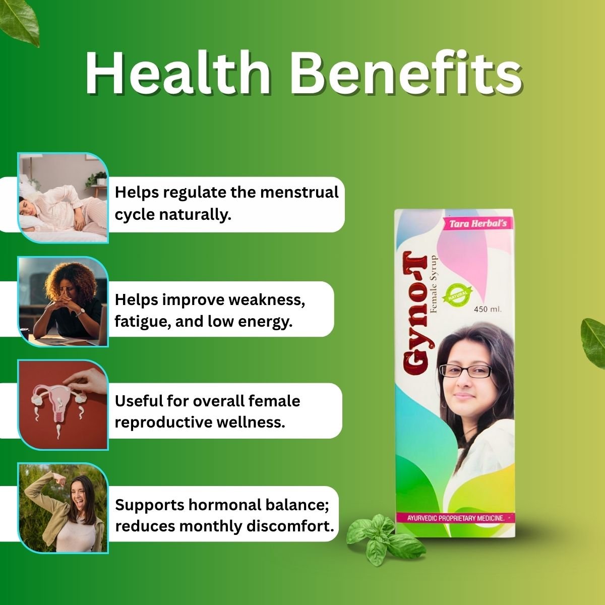 Ayurvedic Gyno-T Female Syrup & LEUCON Capsule |  450 ml + 30 capsules | Combo Pack - HEALTH AIM PHARMACY