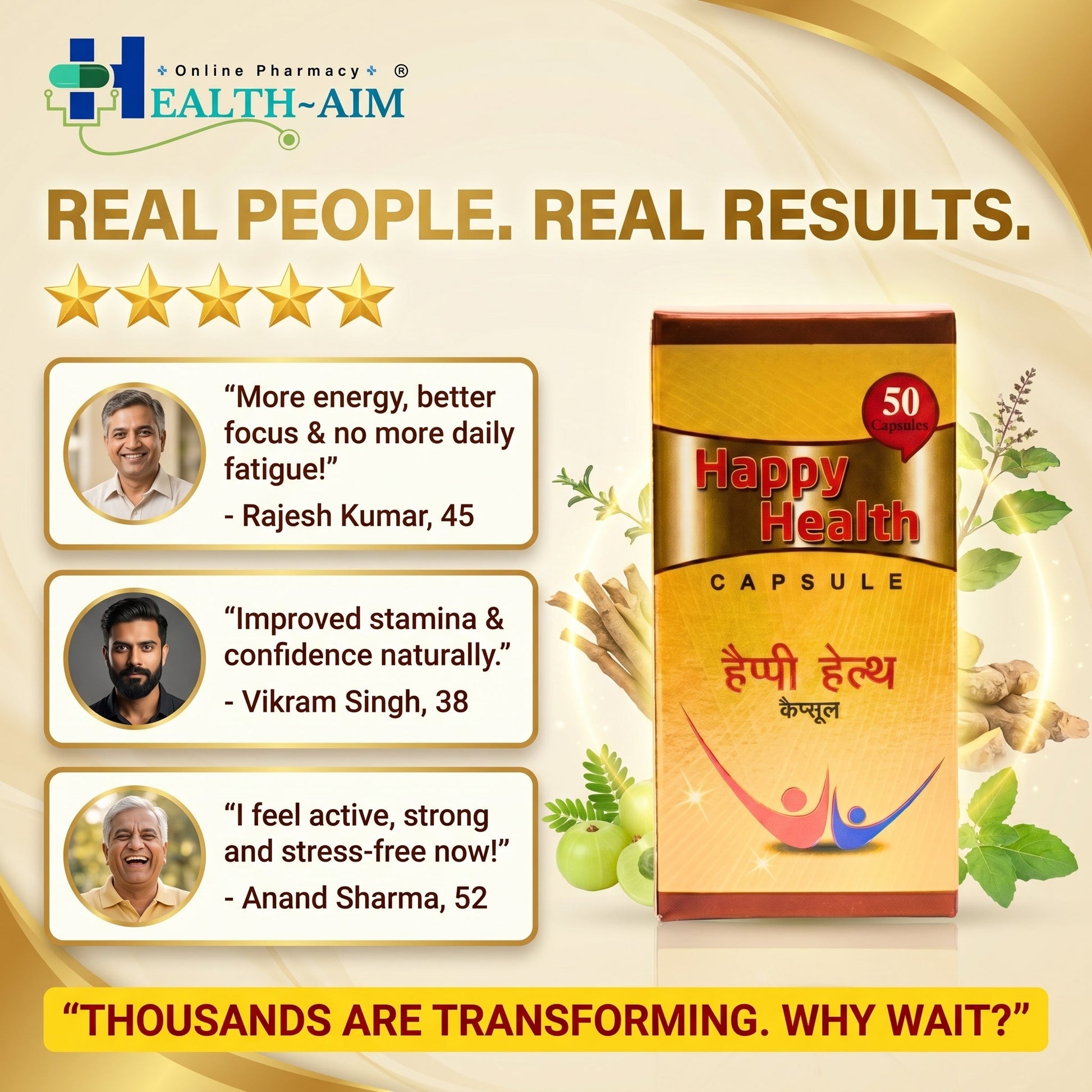 Ayurvedic Happy Health 50 Capsule - HEALTH AIM PHARMACY