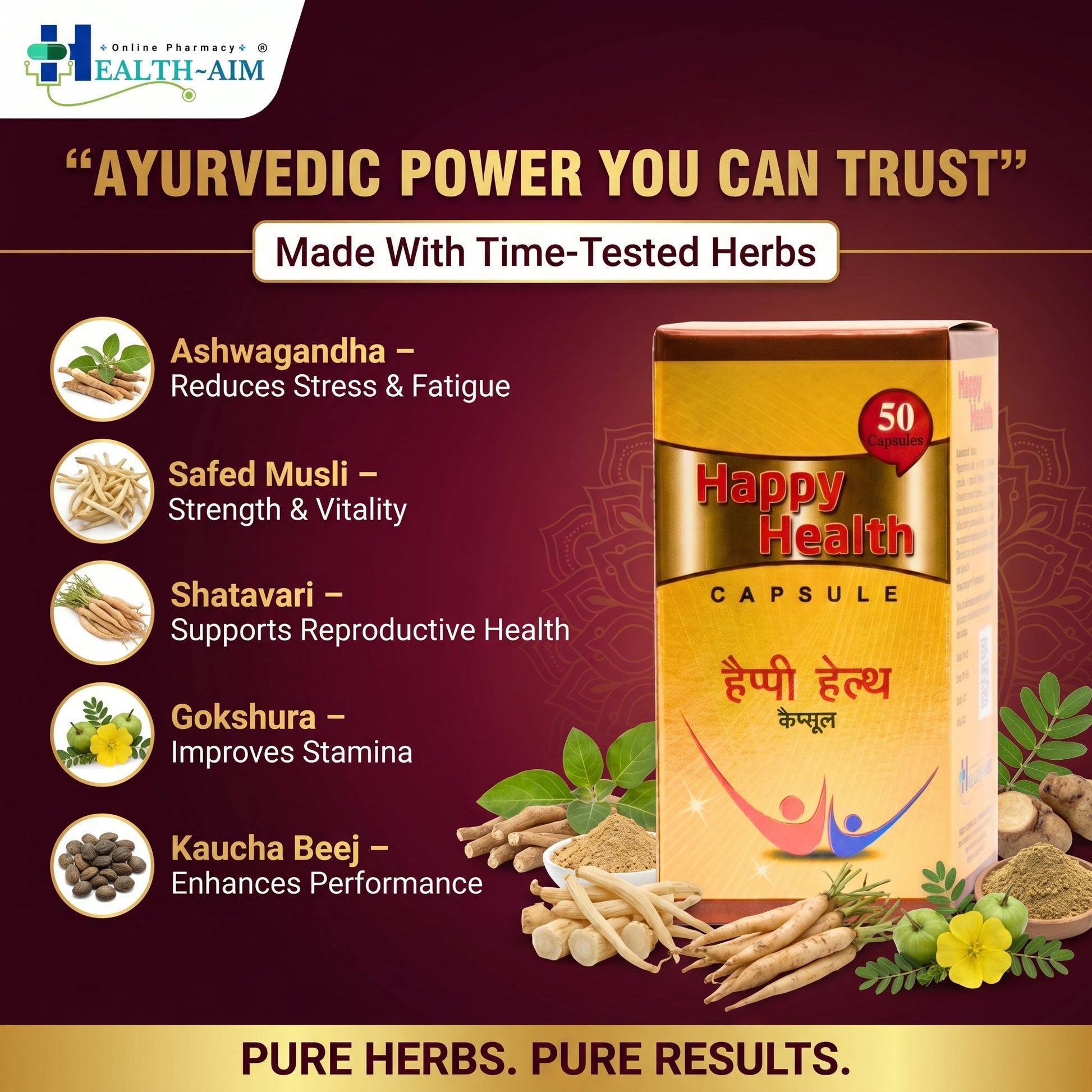 Ayurvedic Happy Health 50 Capsule - HEALTH AIM PHARMACY