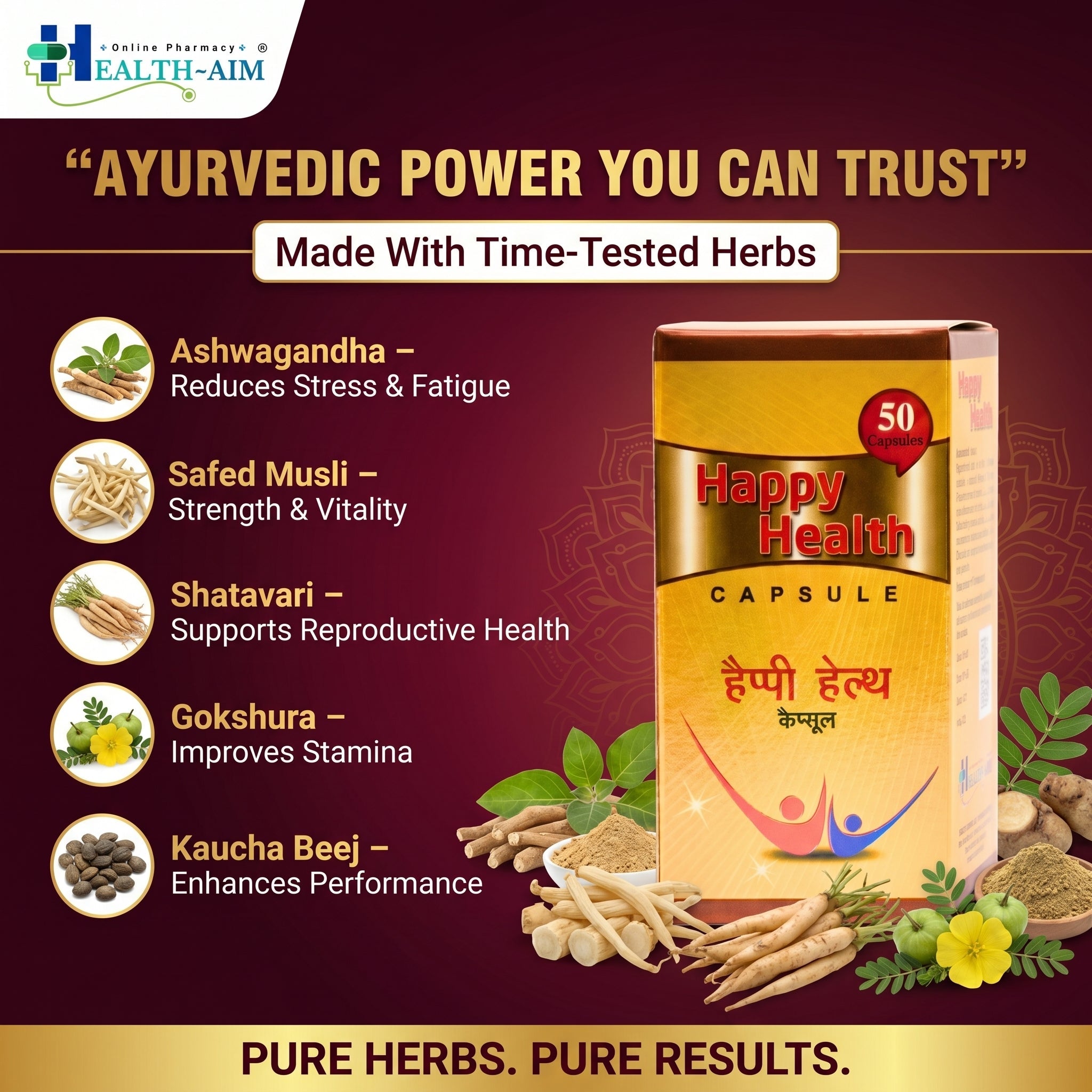 Ayurvedic Happy Health 50 Capsule - HEALTH AIM PHARMACY