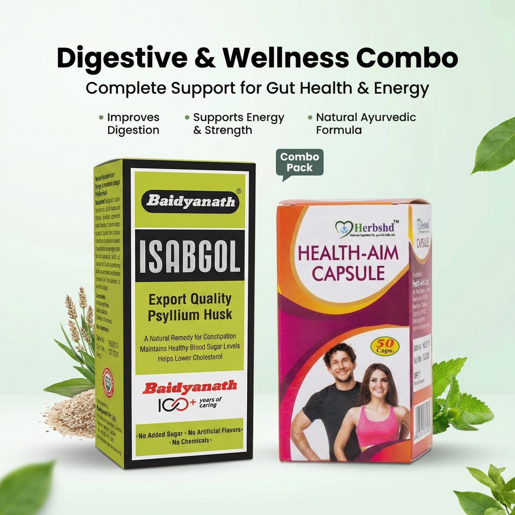 Ayurvedic Health Aim Capsule & Isabgol Powder Combo | 50Caps + 100g | Combo Pack - HEALTH AIM PHARMACY