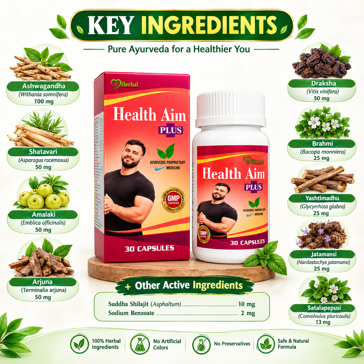 Ayurvedic Health Aim Plus Capsule & Gasaram Capsule Combo Pack of 2 + Get Best Health Tonic FREE - HEALTH AIM PHARMACY