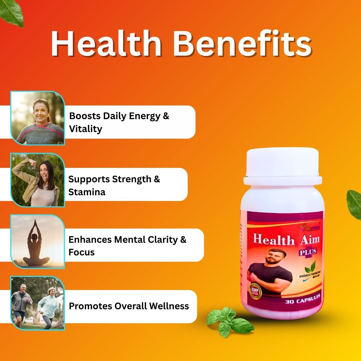 Ayurvedic Health Aim Plus Capsules for Gain Weight | Boost Immunity | 30 Caps | Ayurvedic Weight Gainer Body Fitness Capsule - HEALTH AIM PHARMACY