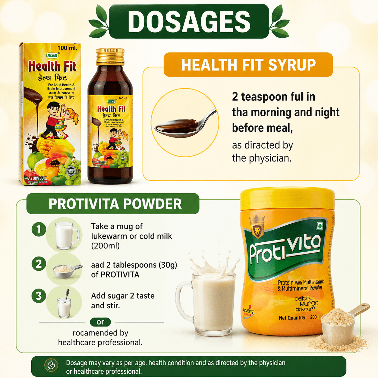 Ayurvedic Health Fit syrup pack of 2 & Protivita Protin Powder Combo | 100ml + 200gm | Combo Pack - HEALTH AIM PHARMACY