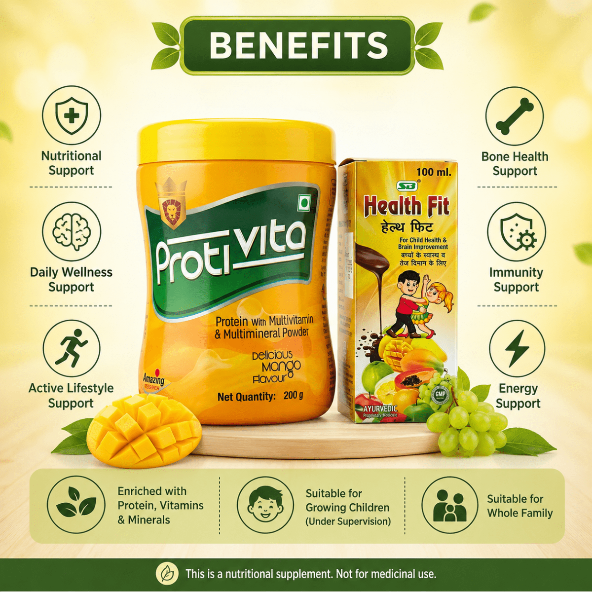 Ayurvedic Health Fit syrup pack of 2 & Protivita Protin Powder Combo | 100ml + 200gm | Combo Pack - HEALTH AIM PHARMACY