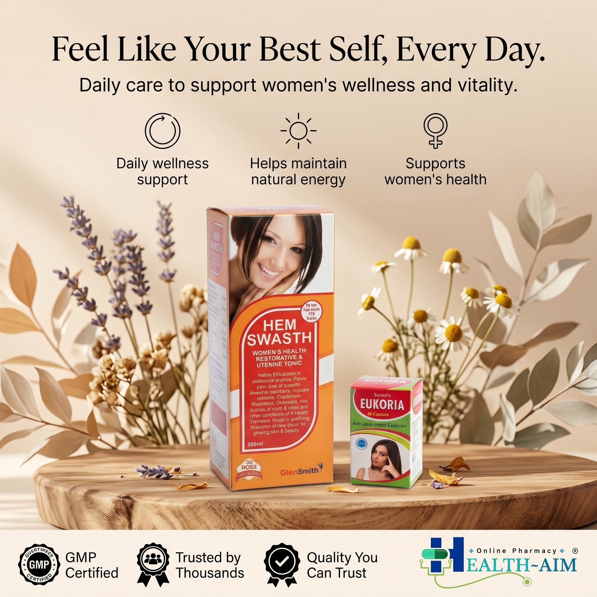 Ayurvedic Hem Swastha Tonic & Eukoria Capsule Combo For Women's Health | 300ml + 30Caps | Combo Pack - HEALTH AIM PHARMACY