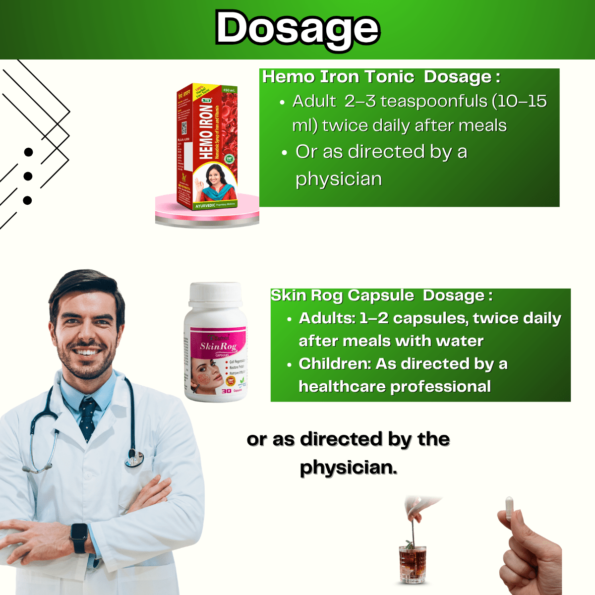 AYURVEDIC HEMO IRON TONIC 450ML + SKINROG CAPSULE 30CAPS | COMBO PACK - HEALTH AIM PHARMACY