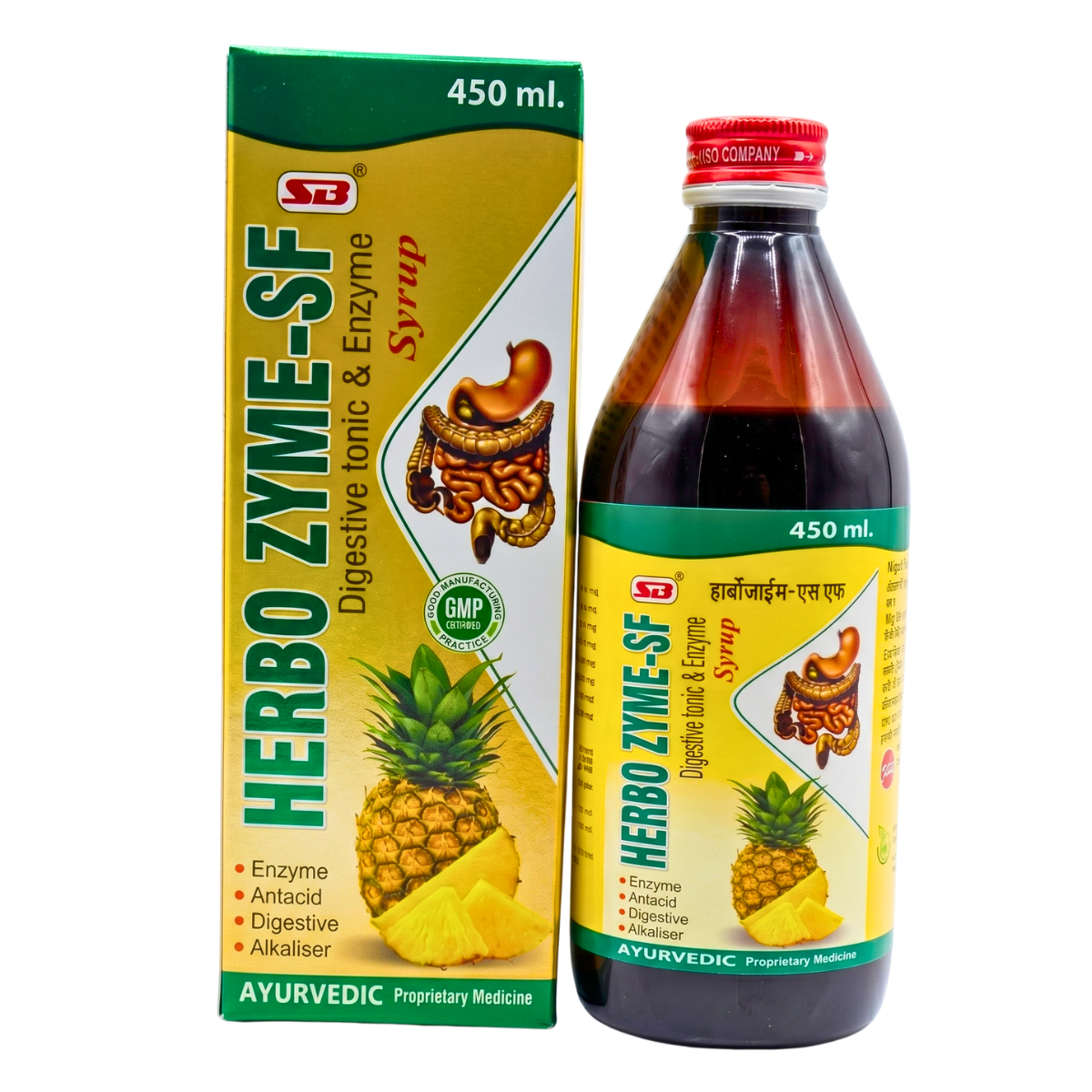 Ayurvedic HERBO ZYME - SF SYRUP | 450ml | (PACK OF 2) - HEALTH AIM PHARMACY