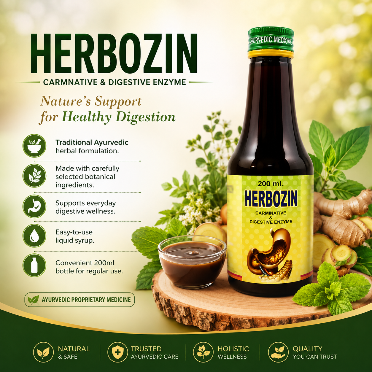 Ayurvedic Herbozin Syrup 200ml (Pack of 4) - HEALTH AIM PHARMACY