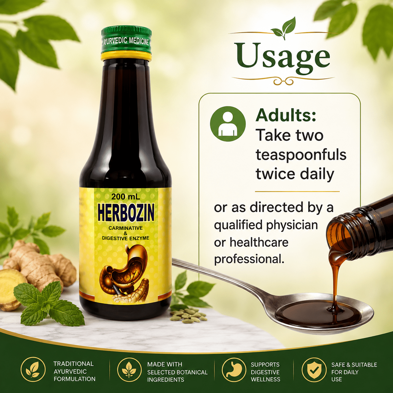 Ayurvedic Herbozin Syrup 200ml (Pack of 4) - HEALTH AIM PHARMACY