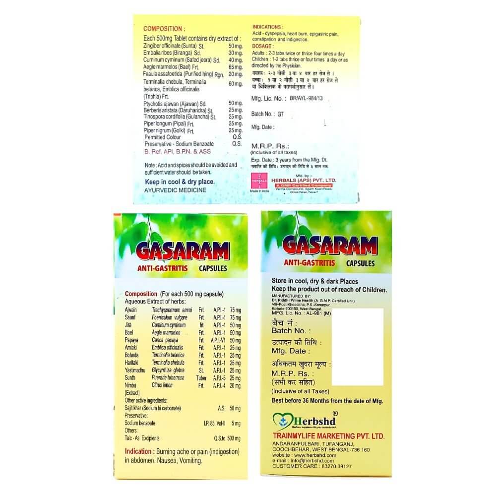Ayurvedic Herbshd Gasaram Capsule & Gastodin Tablet (Combo pack) - HEALTH AIM PHARMACY