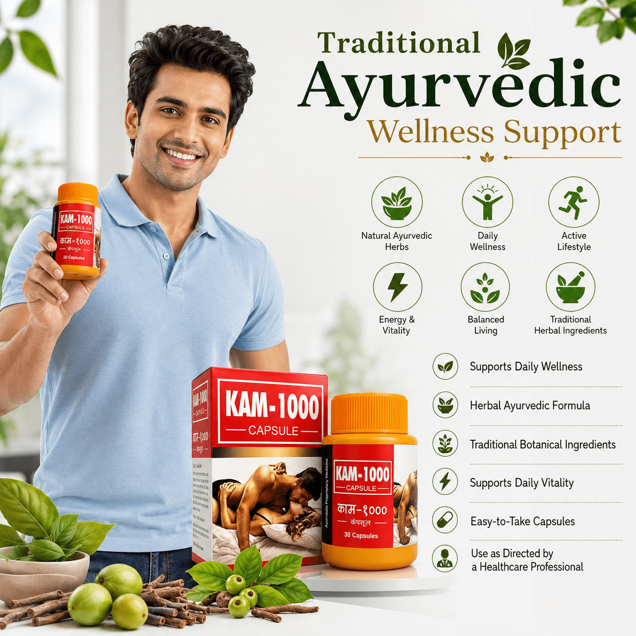 Ayurvedic KAM-1000 Capsule - Boost Energy & Vitality! | Pack of 3 - HEALTH AIM PHARMACY
