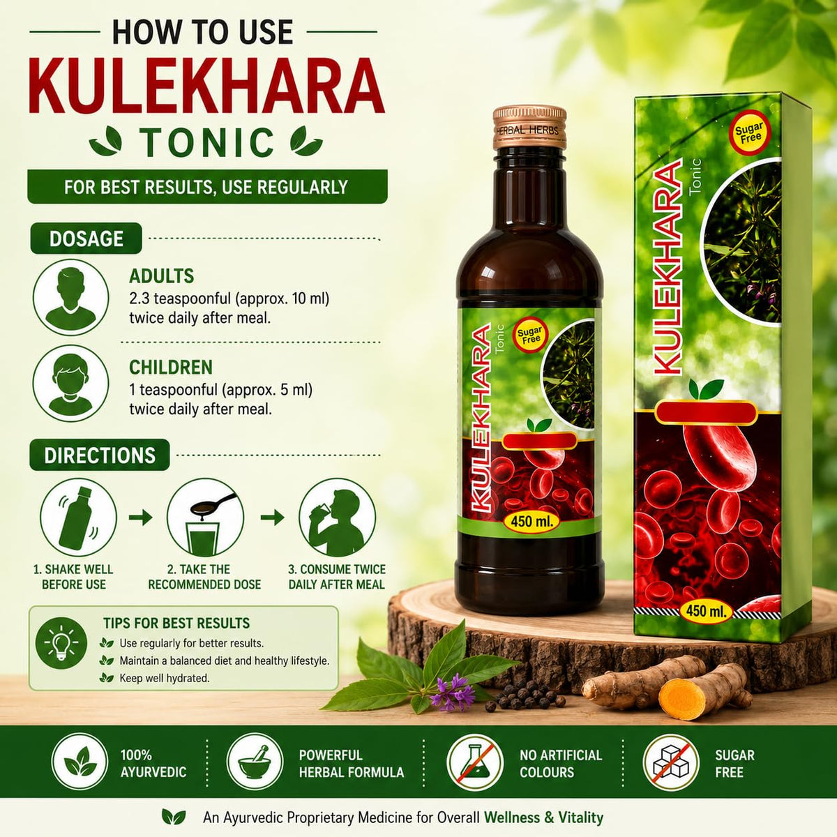 Ayurvedic Kulekhara Tonic for Iron Deficiency Anemia | 450 Ml | Pack of 2 - HEALTH AIM PHARMACY