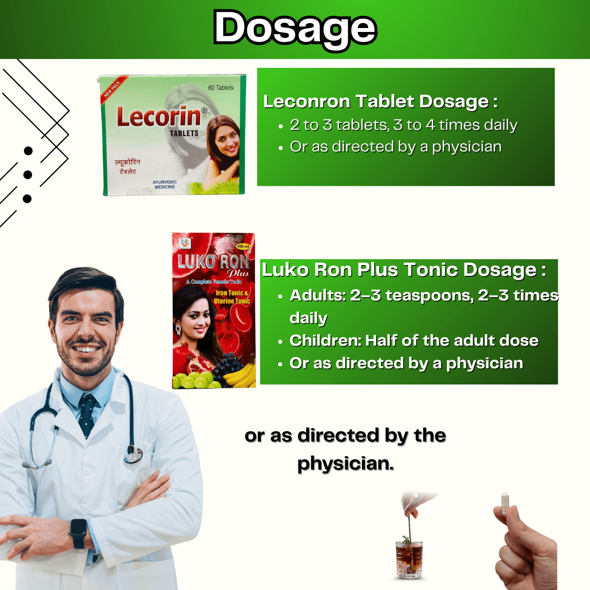 Ayurvedic Lecorin Tablets & Luko Ron Plus Tonic Women's Combo | 60Tabs + 450ml | Combo Pack - HEALTH AIM PHARMACY