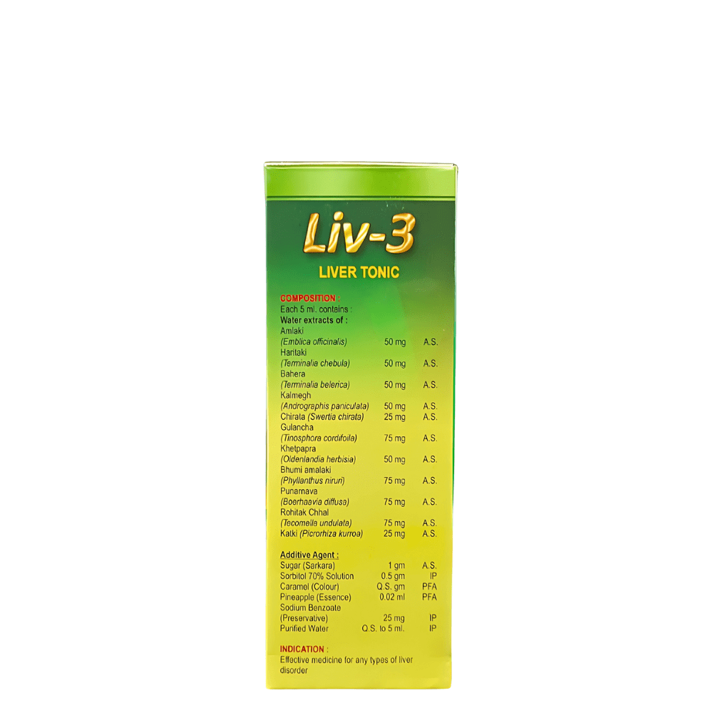Ayurvedic Liv - 3 Liver Tonic 200ml. Pack Of 5 - HEALTH AIM PHARMACY