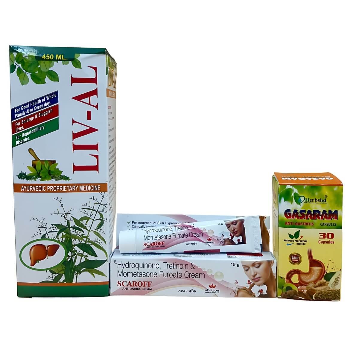 Ayurvedic Liv - Al Tonic & Scaroff Cream Gastritis Gasarum Capsule Combo Pack - HEALTH AIM PHARMACY