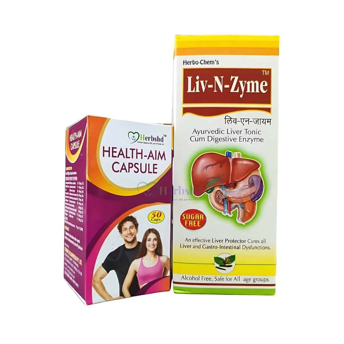 Ayurvedic Liv - N - Zyme Syrup for Liver Protection & Health - Aim Capsule ( Combo ) - HEALTH AIM PHARMACY