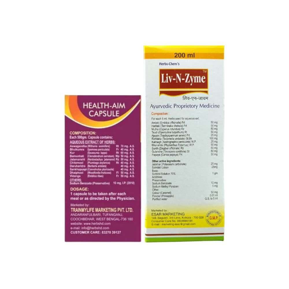 Ayurvedic Liv - N - Zyme Syrup for Liver Protection & Health - Aim Capsule ( Combo ) - HEALTH AIM PHARMACY