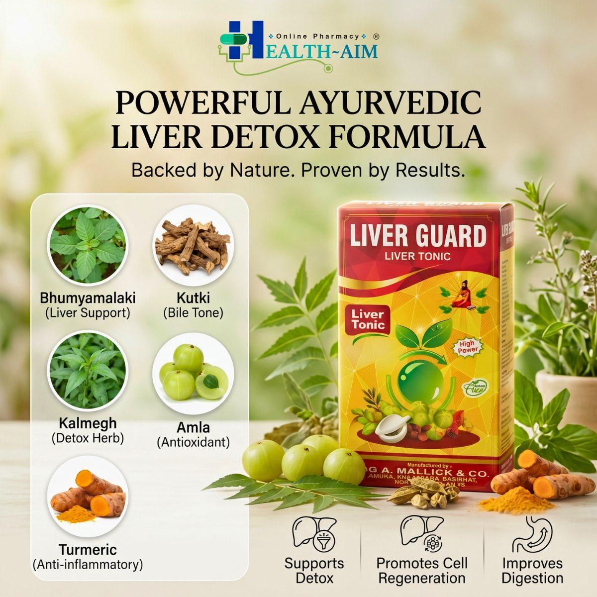 Ayurvedic Liver Care Combo – Fatty Liver Capsule, Liver Guard Tonic & Livoguard Powder for Liver Detox & Digestive Support - HEALTH AIM PHARMACY