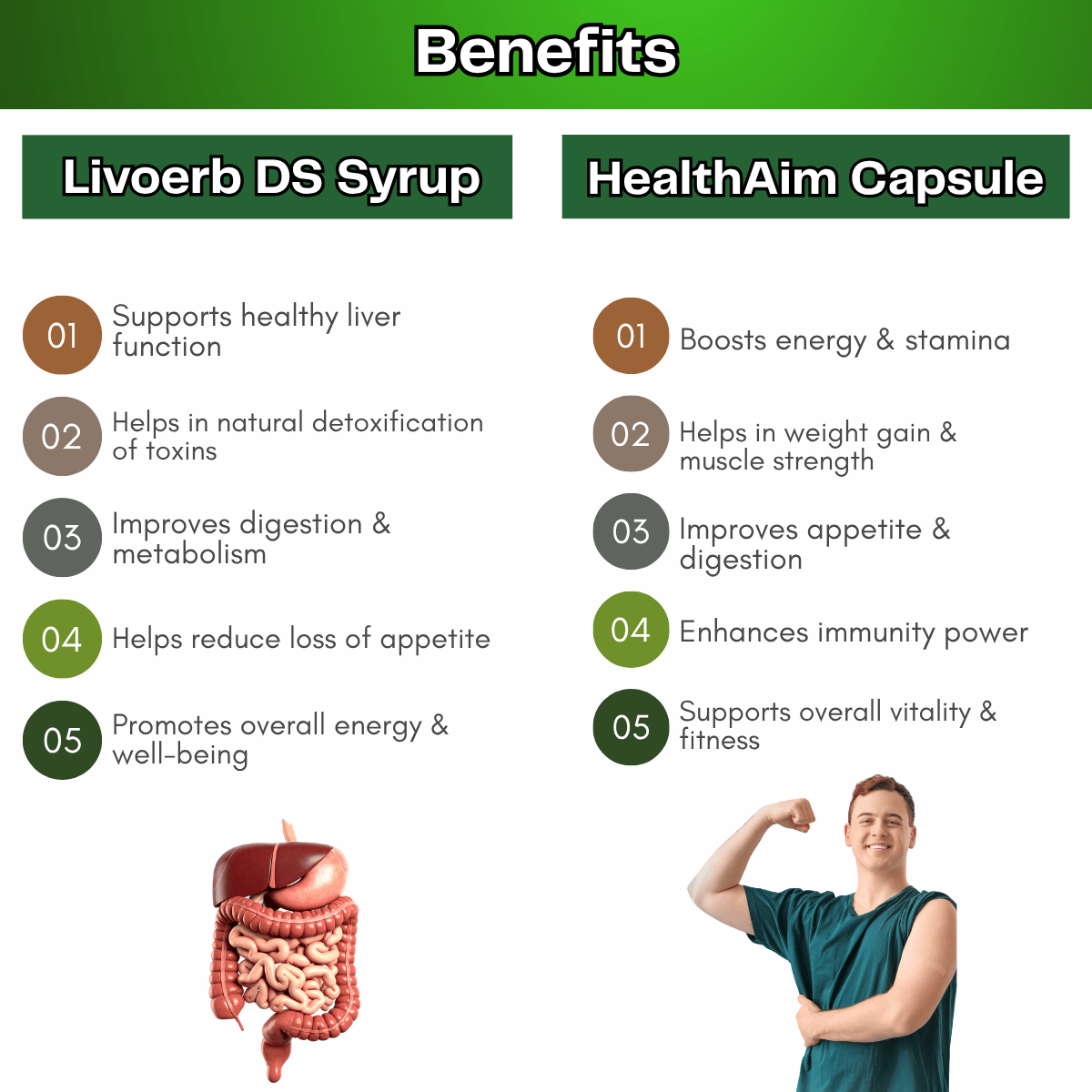 Ayurvedic Livoerb DS Syrup & Health - Aim Capsule Combo | 225ml + 50Caps | Combo Pack - HEALTH AIM PHARMACY