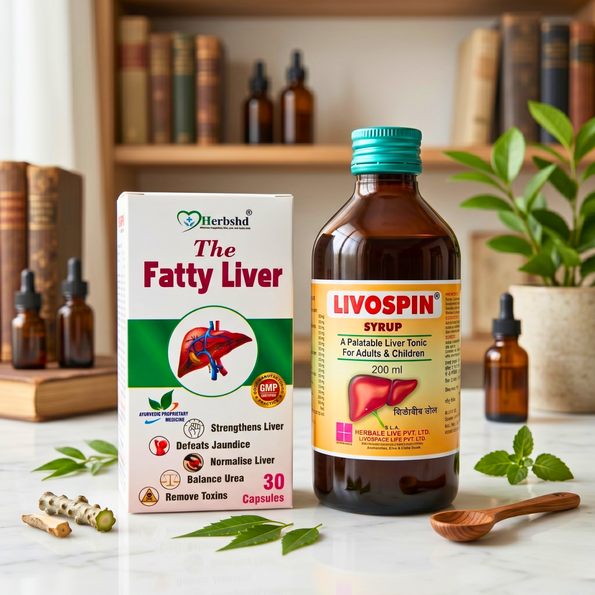 Ayurvedic Livospin Syrup & The Fatty Liver Capsule for fatty Liver combo | 200ml + 30 Caps | Combo Pack - HEALTH AIM PHARMACY