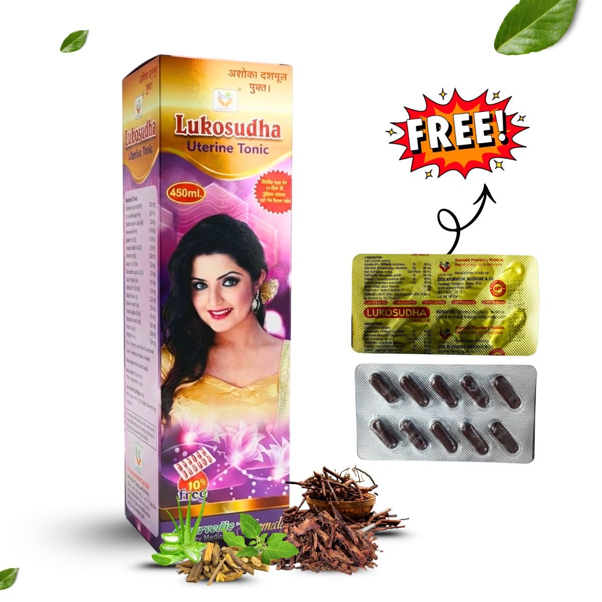 Ayurvedic LUKOSUDHA Uterine Tonic (FREE 10Caps) & LEUCON Capsules | 450ml + 30 Caps | Combo Pack - HEALTH AIM PHARMACY
