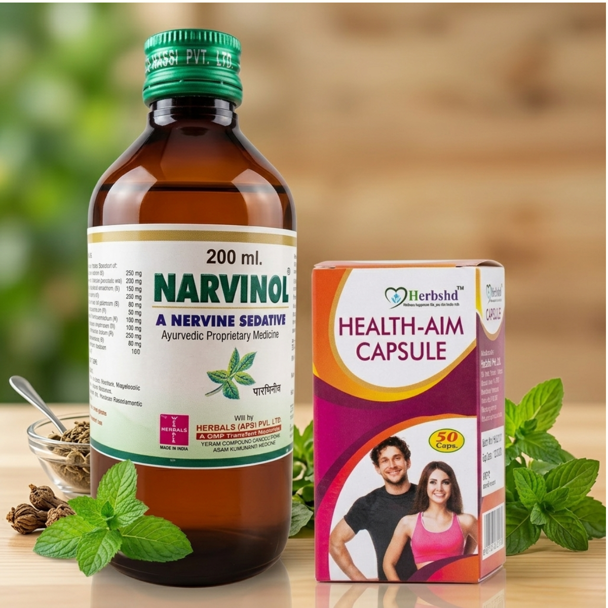 Ayurvedic Narvinol Syrup & Health Aim Capsule Combo | 200ml + 50Caps | Combo Pack - HEALTH AIM PHARMACY