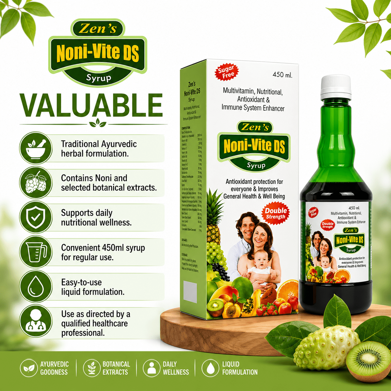 Ayurvedic Noni-Vita DS Sugar Free Multivitamin Syrup 450ml For General Health - HEALTH AIM PHARMACY