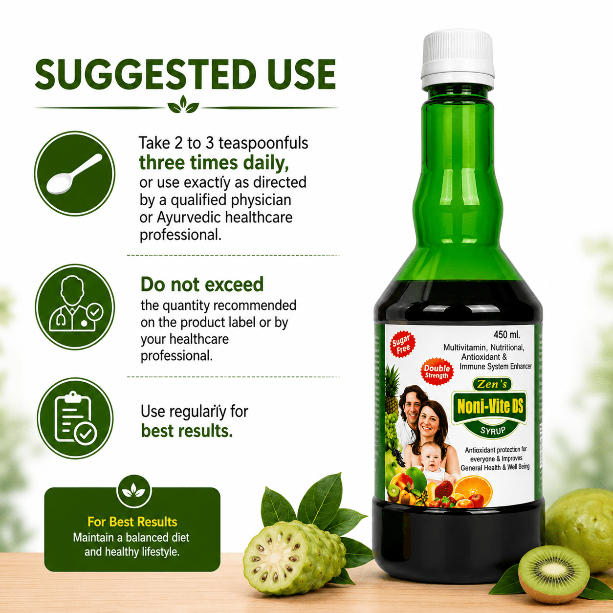 Ayurvedic Noni-Vita DS Sugar Free Multivitamin Syrup 450ml For General Health - HEALTH AIM PHARMACY