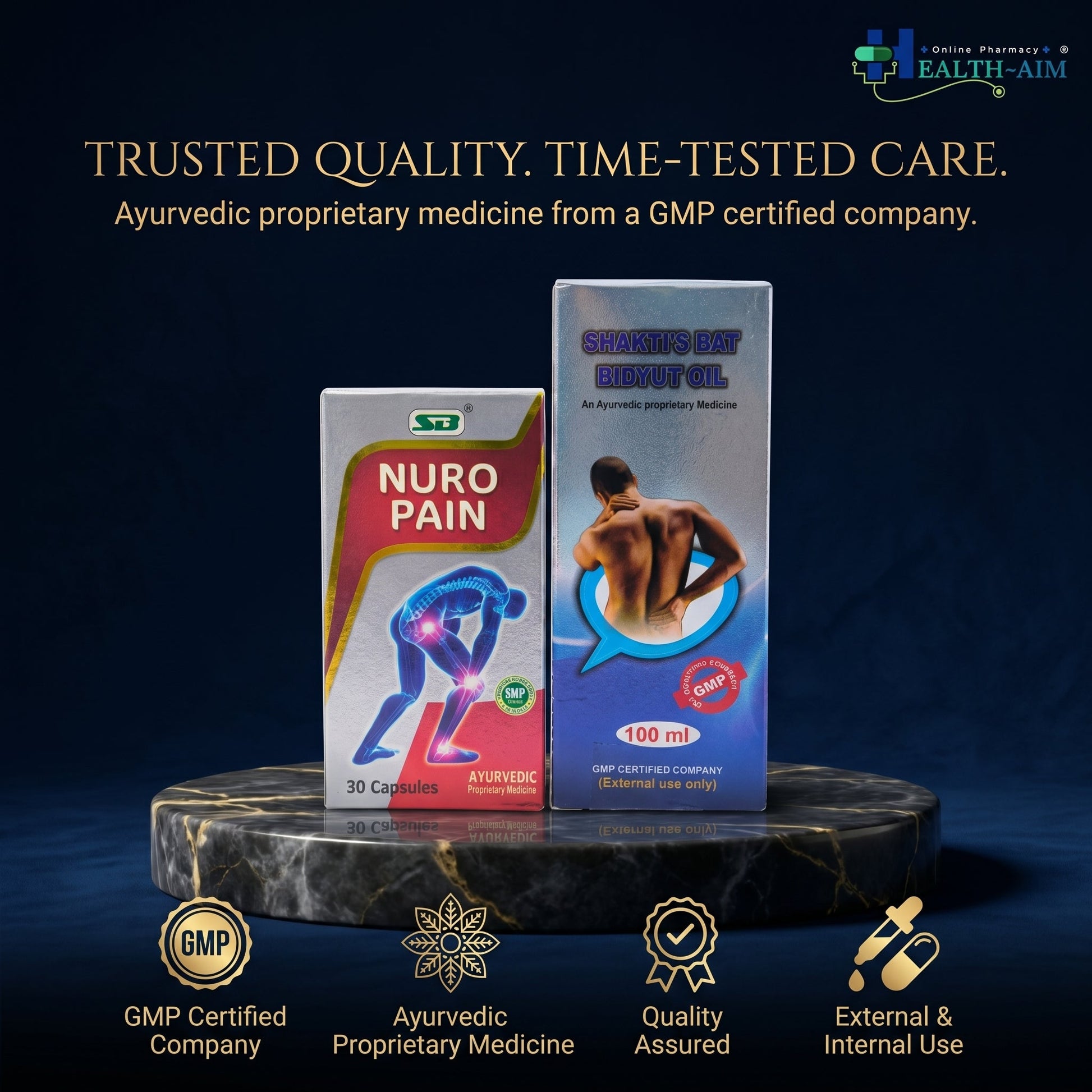 Ayurvedic Nuro Pain Capsule & Shakti's Bat Bidyut Oil Combo | 30Caps + 100ml | Combo Pack - HEALTH AIM PHARMACY
