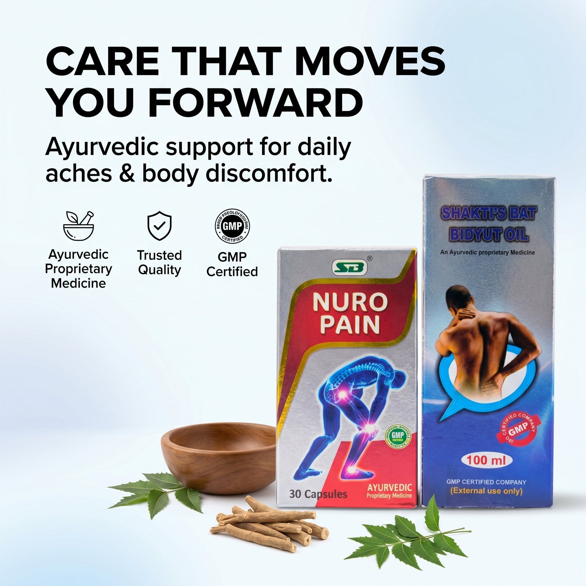 Ayurvedic Nuro Pain Capsule & Shakti's Bat Bidyut Oil Combo | 30Caps + 100ml | Combo Pack - HEALTH AIM PHARMACY