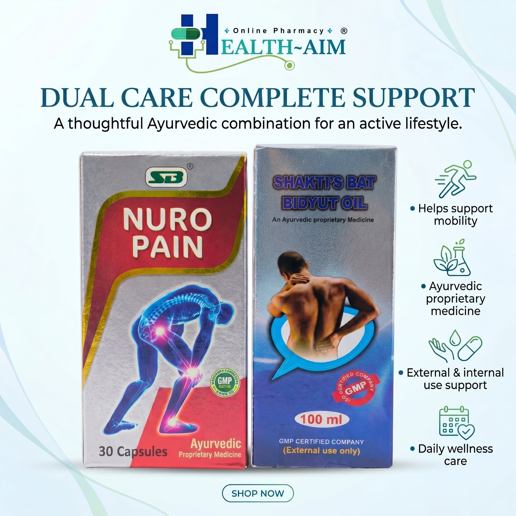 Ayurvedic Nuro Pain Capsule & Shakti's Bat Bidyut Oil Combo | 30Caps + 100ml | Combo Pack - HEALTH AIM PHARMACY