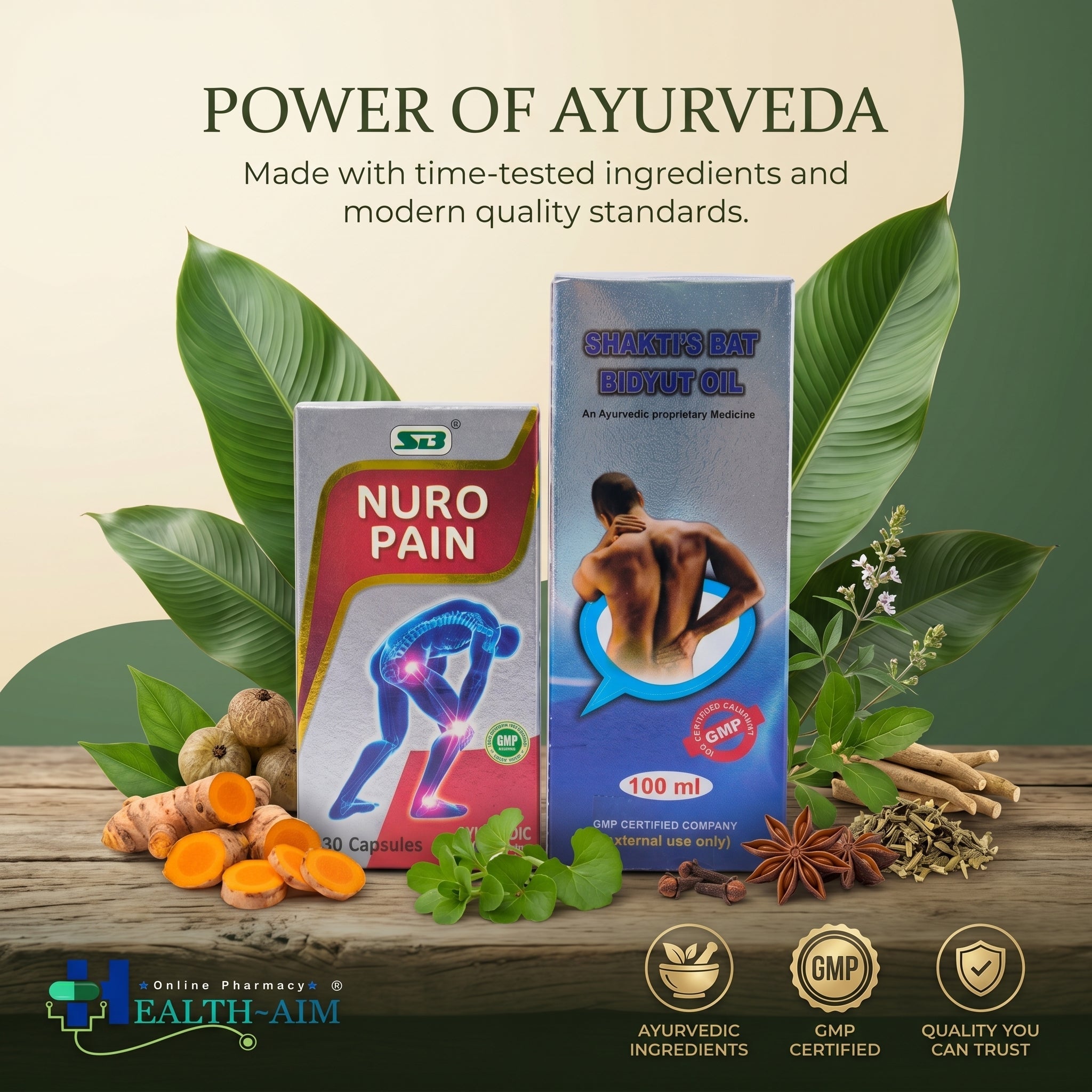 Ayurvedic Nuro Pain Capsule & Shakti's Bat Bidyut Oil Combo | 30Caps + 100ml | Combo Pack - HEALTH AIM PHARMACY