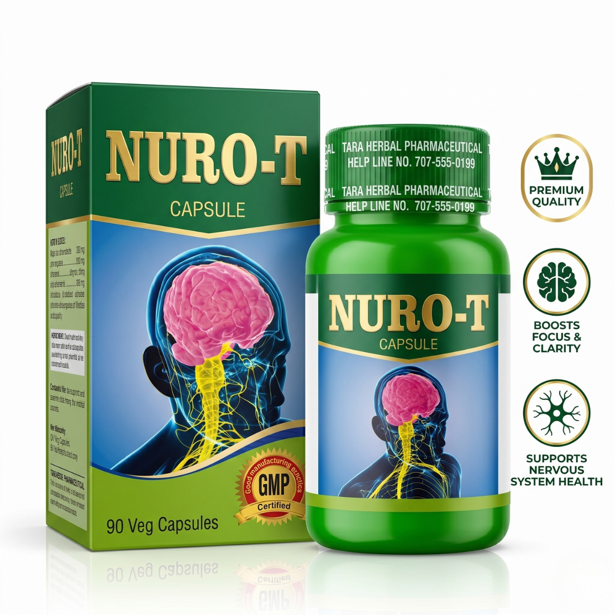 Ayurvedic NURO - T Capsule | Nerve Support & Energy | Herbal Formula, Stress Relief, Fatigue & Nervous System Health | Suitable Men, Women - HEALTH AIM PHARMACY