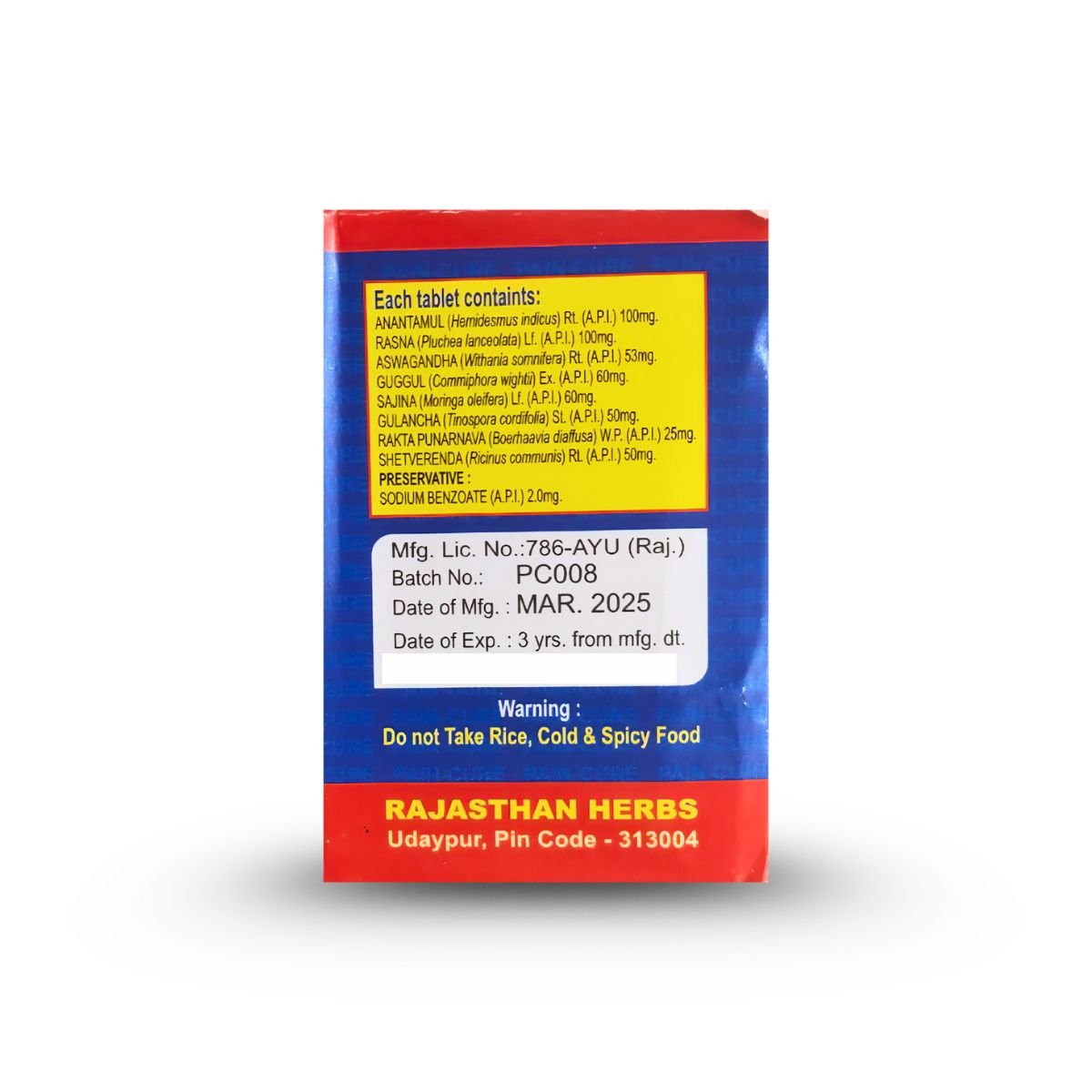 Ayurvedic PAIN-CURE PLUS 40 TABLETS (PACK OF 3) - HEALTH AIM PHARMACY