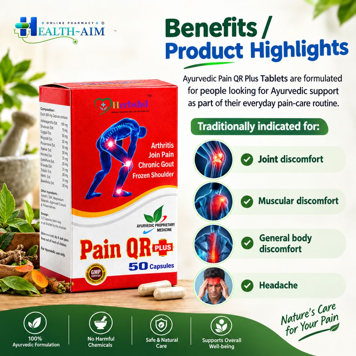 Ayurvedic Pain QR Plus Tablets for Muscle Pain & Chronic Pain - HEALTH AIM PHARMACY