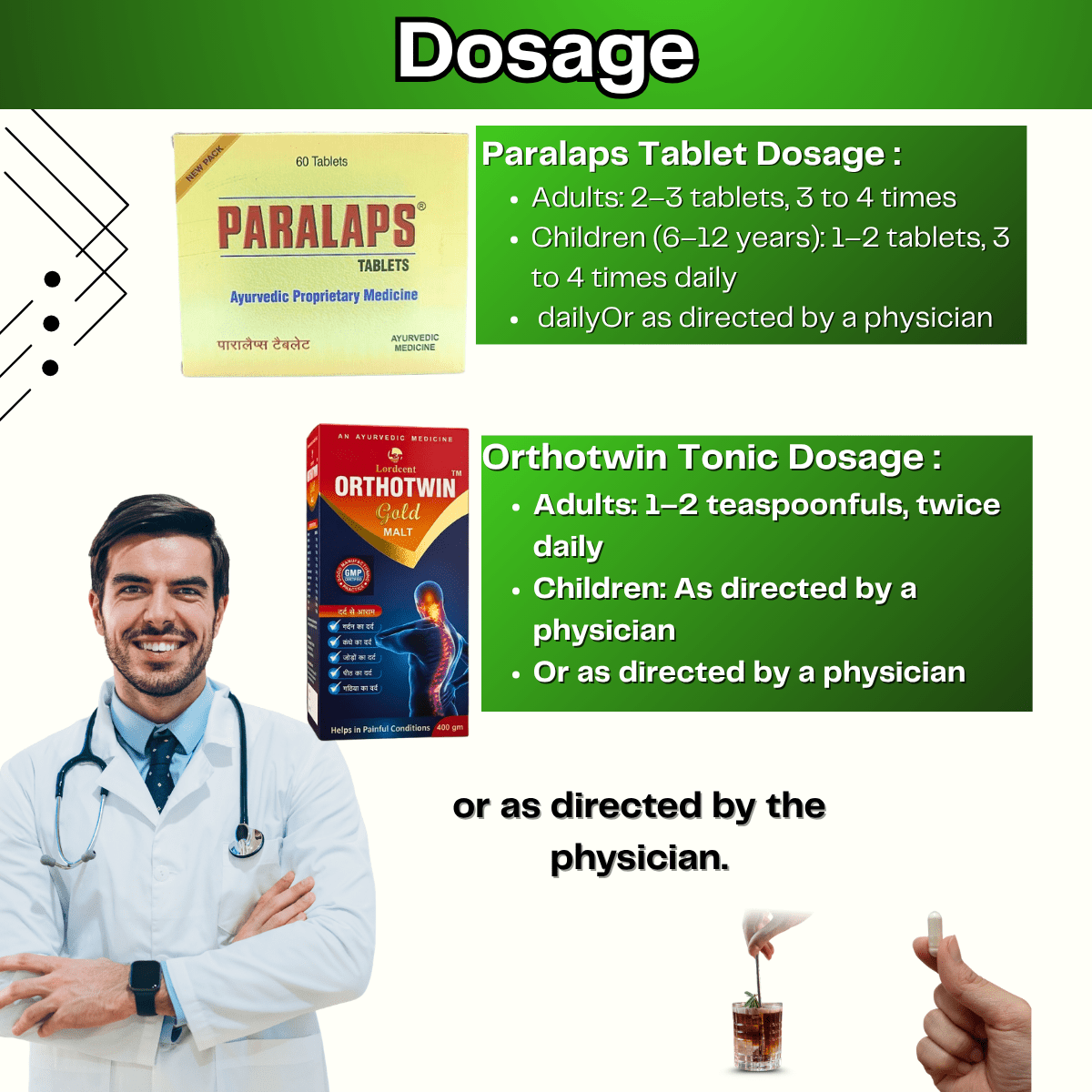 Ayurvedic Paralaps Tablets and Go - Pen Massage Oil & Orthotein Gold Malt Tonic Combo | 60Tabs + 100ml + 400gm | Combo Pack - HEALTH AIM PHARMACY