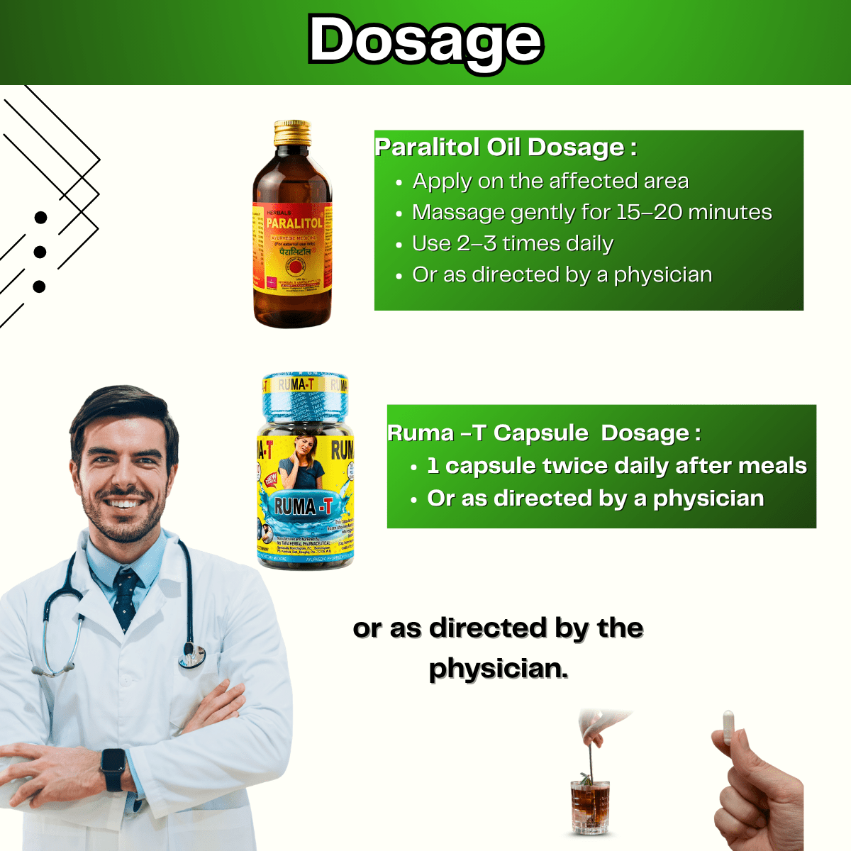 Ayurvedic paralitol Oil + Gel & Ruma - T Capsule Combo | 200ml + 20g + 30 Caps | Combo Pack - HEALTH AIM PHARMACY