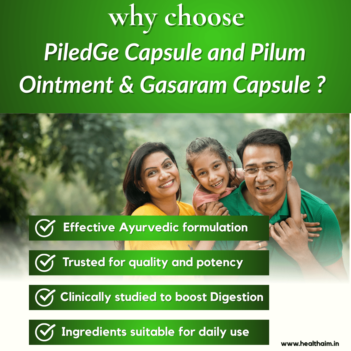 Ayurvedic Piledyge Capsule & Pilum Ointment & Gasaram Capsule Combo | 30Caps + 30gm + 30Caps | Combo Pack - HEALTH AIM PHARMACY