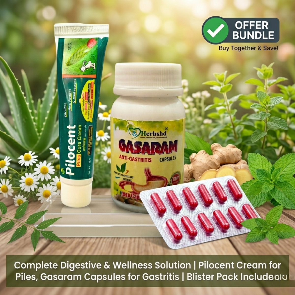 Ayurvedic Pilum Capsule and Gasaram Capsule & Pilocent Cream Combo | 30 Caps + 30 Caps + 25 g | Combo Pack - HEALTH AIM PHARMACY