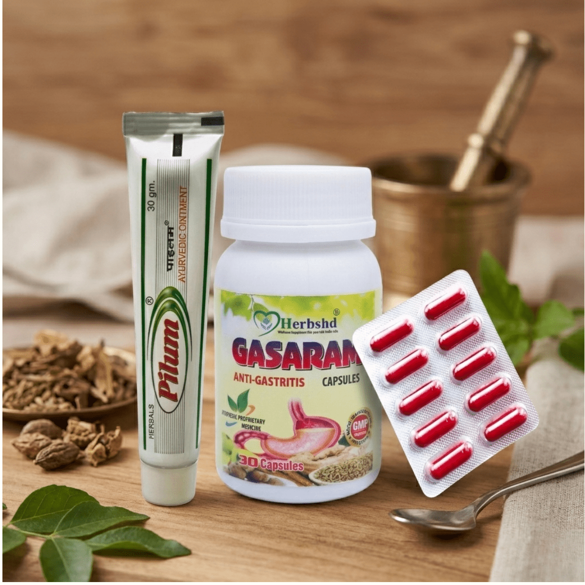 Ayurvedic Pilum Capsule and Gasaram Capsule & Pilum Ointment Combo | 30 Caps + 30 Caps + 30 gm | Combo Pack - HEALTH AIM PHARMACY