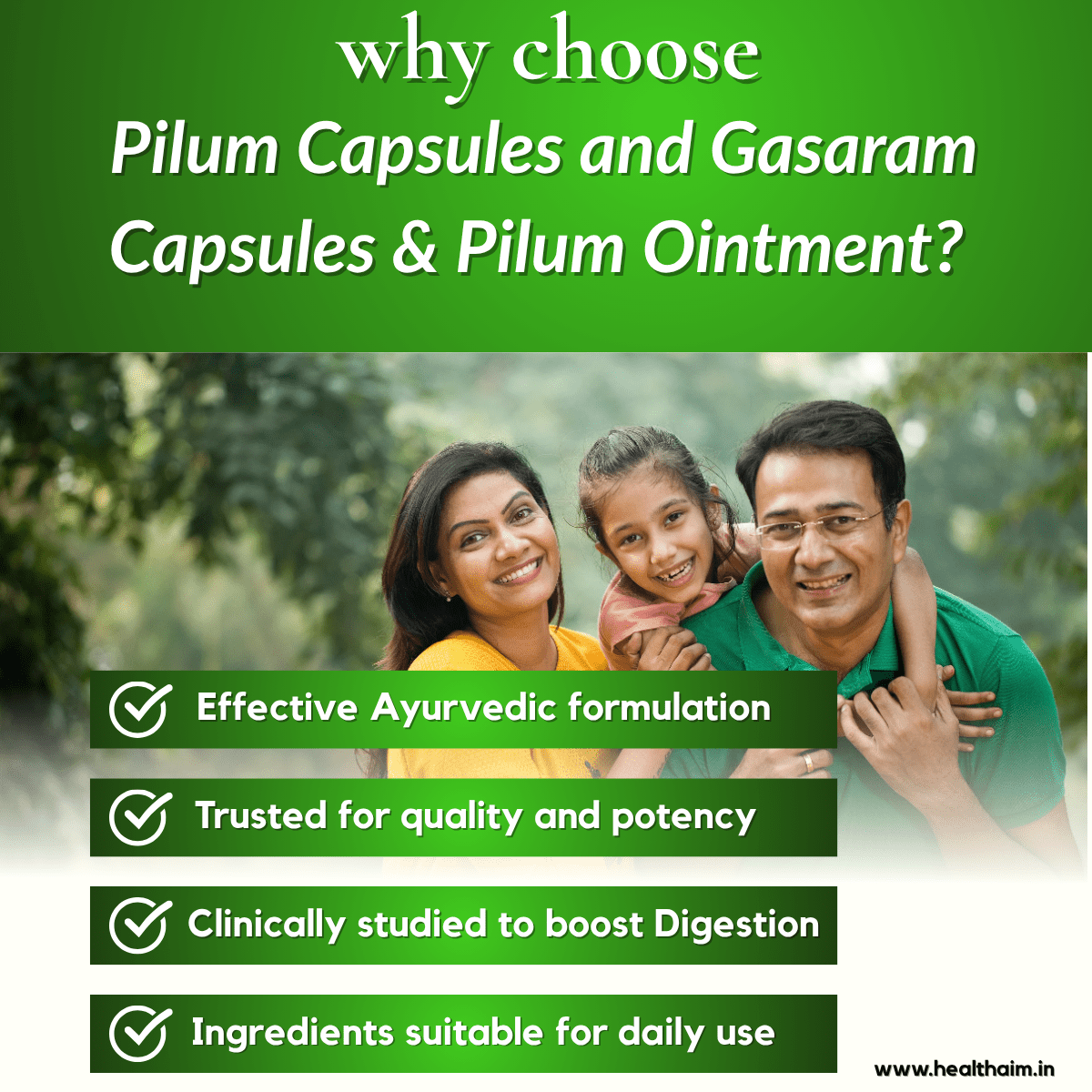 Ayurvedic Pilum Capsule and Gasaram Capsule & Pilum Ointment Combo | 30 Caps + 30 Caps + 30 gm | Combo Pack - HEALTH AIM PHARMACY