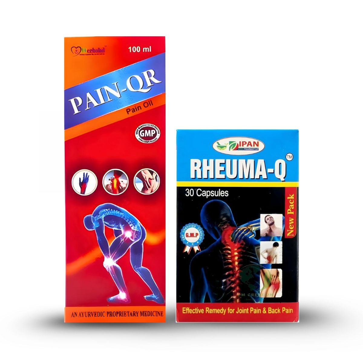 Ayurvedic RHEUMA Q Capsule & PAIN QR Pain Oil | 30 Cap + 100ml | Combo Pack - HEALTH AIM PHARMACY
