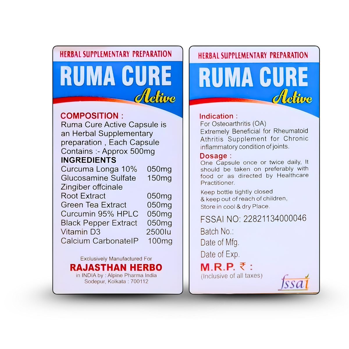 Ayurvedic Ruma Cure Active Pain Relief Capsules | Pack of 2 - HEALTH AIM PHARMACY