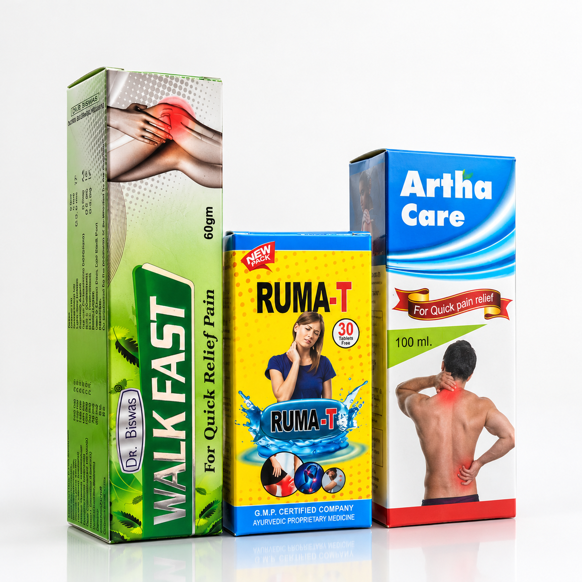 Ayurvedic Ruma T Capsule & WALK FAST Ointment Combo Pack of 2 + Get Artha Care Pain Oil FREE - HEALTH AIM PHARMACY