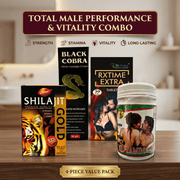 Ayurvedic RxTime Extra Capsule + Shilajit Gold Capsule + Stamina - X Powder + Black Cobra Massage Cream Combo | 30 Caps + 10 Caps + 100gm + 60gm | Combo Pack - HEALTH AIM PHARMACY
